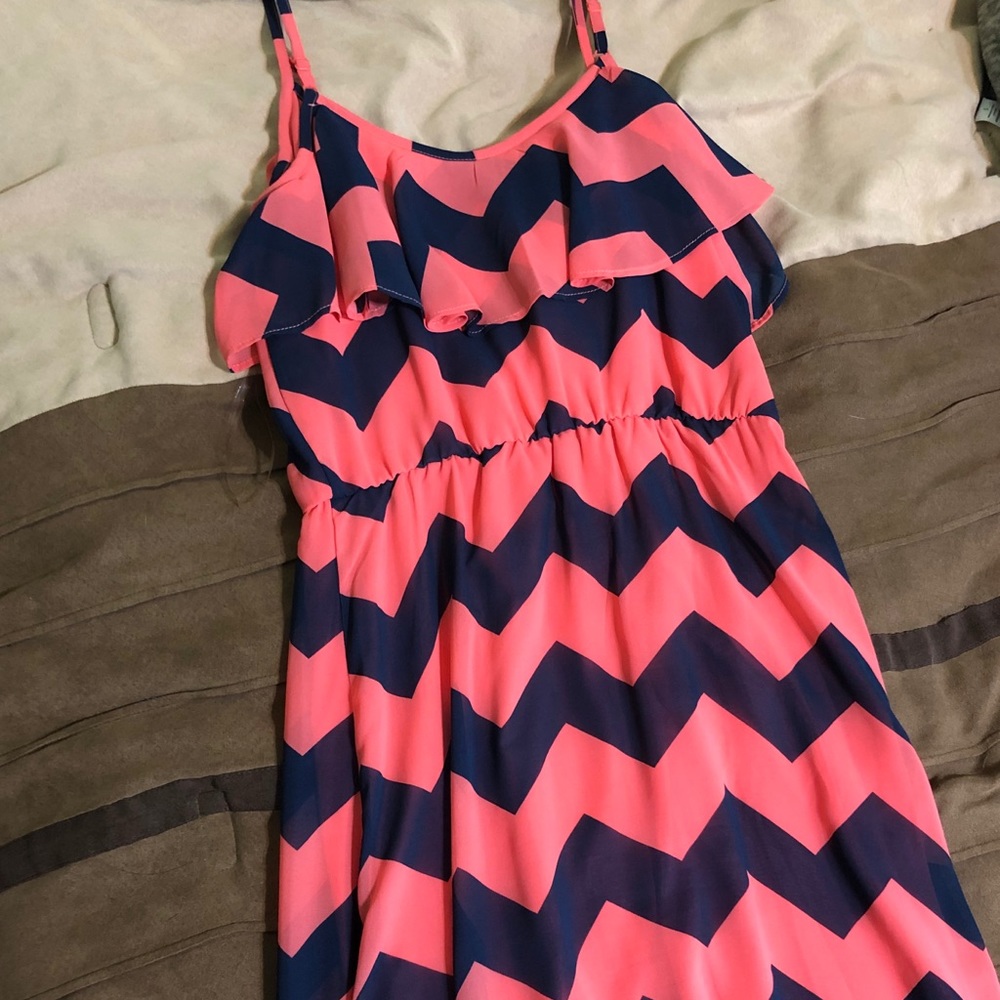Coral and navy summer dress